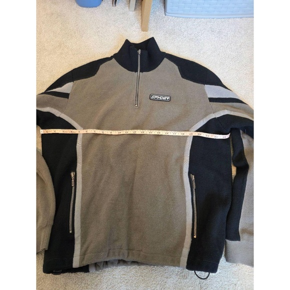 Spyder Black Brown Gray Mock Neck Colorblock Embroidered Logo Pullover Sweater L - Picture 11 of 16